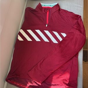 Rapha Men’s Dark Red and White Merino Quarter-Zip Pullover